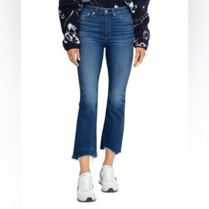 Rag & Bone Nina High Rise Ankle Kick Flare in Dark Wash Frayed Hem Sz 26
